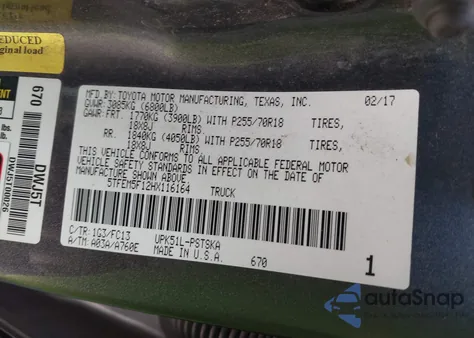 2017 Toyota Tundra Sr5 4.6L V8 z USA, uszkodzony, nr VIN 5TFEM5F12HX116164